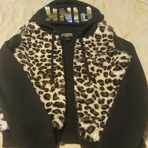 Victoria Secrets PINK Leopard faux fur hoodie